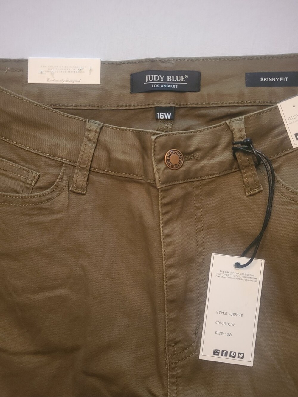 Judy Blue Skinny Fit High Waist Olive Jeans 16W.  NWT - Picture 3 of 4